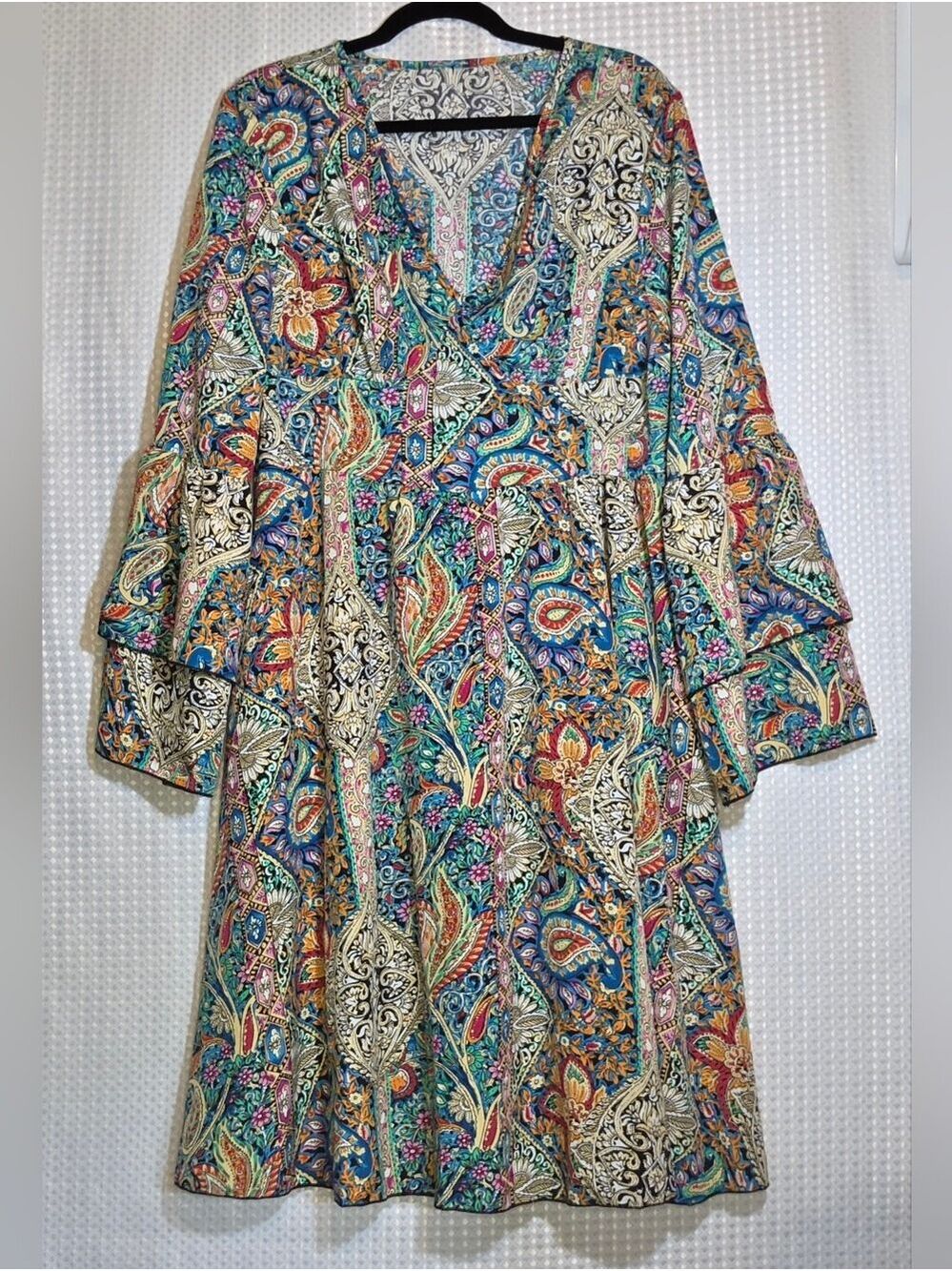 Colorful Paisley Boho Dress Large Boutique Resort Mediterranean Vacation Style - Picture 11 of 14